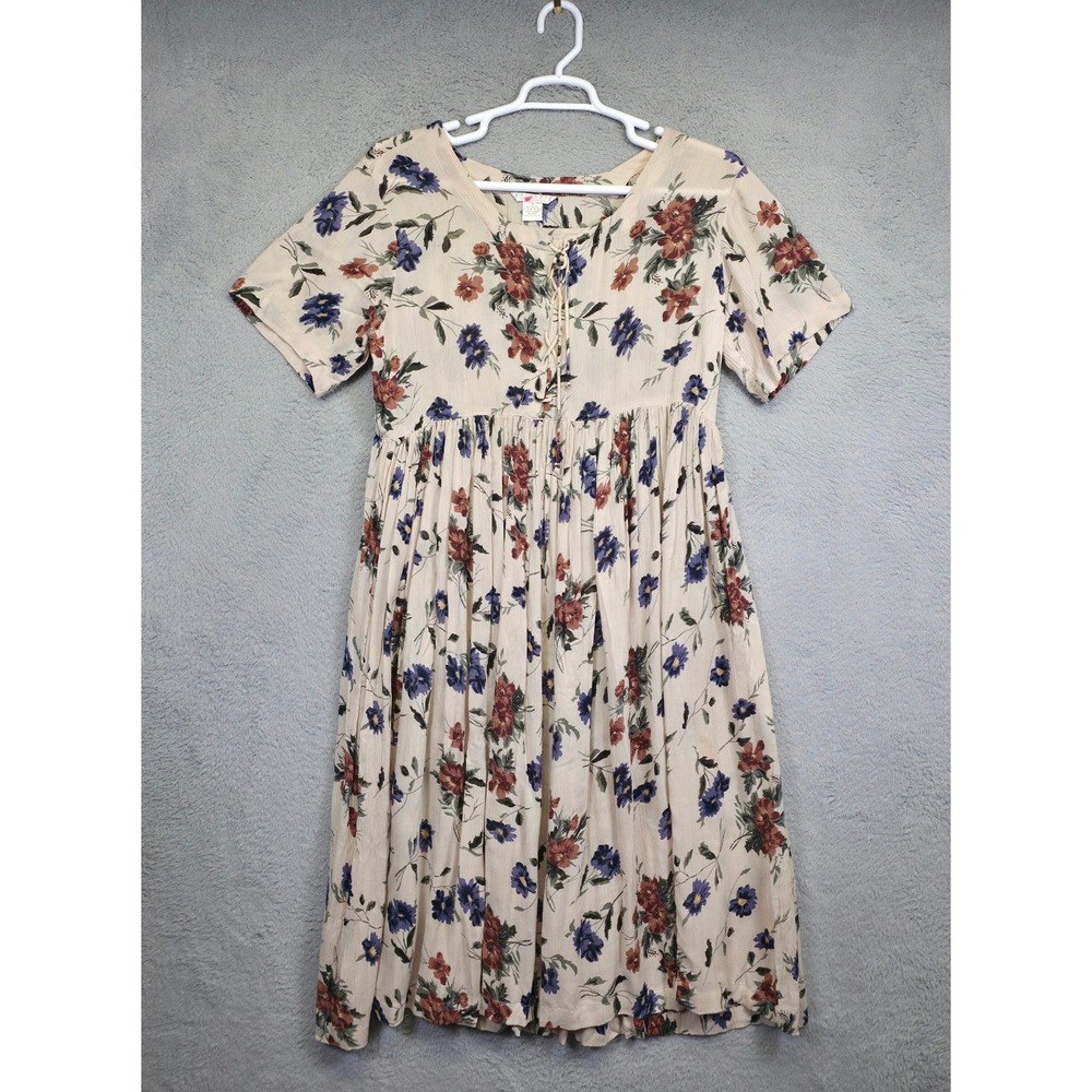Partners Dress Womens M Beige Floral Cottagecore Boho‎ Gauzy Shift Midi Flowy